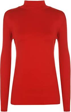 WearAll Damen-Rollkragenpullover, langärmelig, dehnbar, einfarbig, Größe 36 bis 42 Gr. 50 DE/52 DE XXX-Large , rot von WearAll