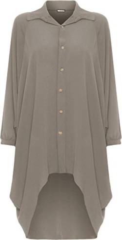 WearAll Damen Übergröße Batwing Hemd Kleid Lang Hülle Tauchen Saum Hi Es Schaltfläche Kragen Damen - Mokka - 52-54 von WearAll