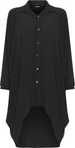 WearAll Damen Übergröße Batwing Hemd Kleid Lang Hülle Tauchen Saum Hi Es Schaltfläche Kragen Damen - Schwarz - 52-54 von WearAll