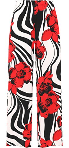 WearAll - Damen Übergröße Blumen- Druck Breite Bein Hoch Taille Elastische Palazzo Hose Damen - Rot - 48-50 von WearAll