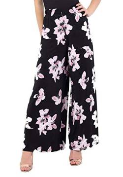 WearAll- Damen Übergröße Blumen- Druck Hoch Tailliert Palazzo Hose Neu Damen Breite Bein Hose - Schwarz Violett - 44-46 von WearAll