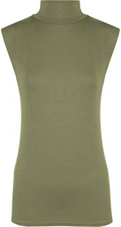 WearAll - Damen Übergröße Einfarbig Rollkragen Ärmellos Top - Khaki - 44-46 von WearAll