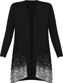 WearAll - Damen Übergröße Pailletten Glitzern Glanz Langarm Cardigan Top - Schwarz - 44-46 von WearAll