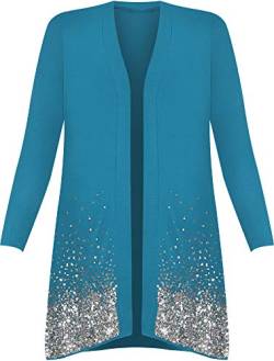 WearAll - Damen Übergröße Pailletten Glitzern Glanz Langarm Cardigan Top - Teal - 54-56 von WearAll