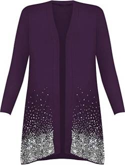 WearAll - Damen Übergröße Pailletten Glitzern Glanz Langarm Cardigan Top - Violett - 50-52 von WearAll