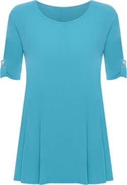 WearAll - Damen Übergröße Rundhalsausschnitt Kurzarm Ausgestelltem Lange Top - Blau - 54-56 / 26-28 von WearAll