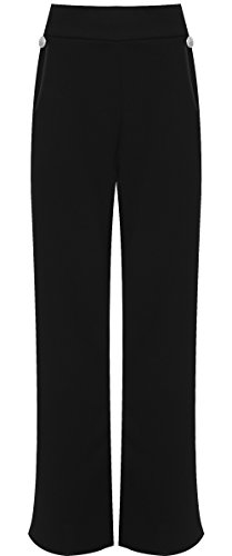 WearAll- Damen Übergröße Schaltfläche Verschönert Tasche Palazzo Hose Damen Breite Bein Hose - Schwarz - 54-56 von WearAll