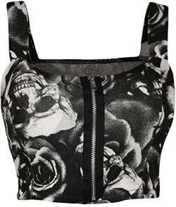 WearAll - Damen reißverschluss Bandeau Boobtube gepolsterte Trageriemen Crop Top Bralet - Skull Roses - 36-38 von WearAll