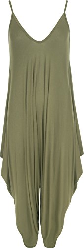 WearAll - Lagenlook Strappy Ausgebeult Harem Jumpsuit Kleid Top Playsuit Cami - Licht Khaki - Eine Größe von WearAll