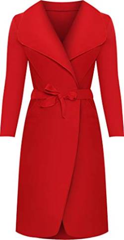 WearAll - Lange Gürtel Taschen öffnen Coat Damen Promi Wasserfall Jacke Cape - Rot - 44-50 von WearAll