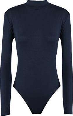 WearAll - Neu Damen Rollkragen Bodysuit Langarm Elastisch Gymnastikanzug Top - Marineblau - 36-38 von WearAll