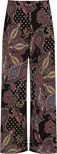 WearAll Palazzo-Hose für Damen, Blumenmuster, weites Bein, Schwarz mit Punkten, Wein Paisley, 42-44 von WearAll