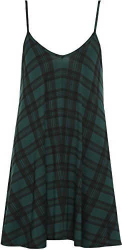 WearAll - Übergröße Bedruckt Ärmellos Riemchen Mini Kleid Vest Top - Grün Tartan - 44-46 von WearAll