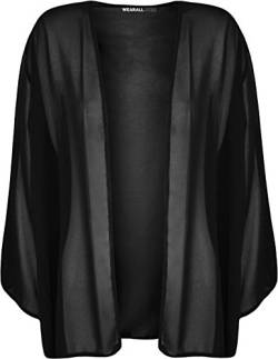 WearAll - Übergröße Damen Plain Offene Kimono Cardigan Top - Schwarz - 52-54 von WearAll