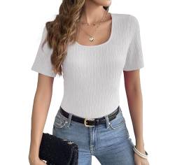 Weardear Bluse Damen Crop Top Slim Fit Wickel Kurz Shirt T-Shirt Feinstrick BustierOberteil Einfarbig Elegant Kurzarm Soft Casual Kurzarmshirt Tunika Shirt Frauen Dünne Kurze Ärmel Weiß L von Weardear