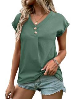 Weardear Bluse Damen Sommer Kurzarm Oberteil Elegant Tshirt Leicht Sommerblusen Casual Blusenshirt Tunika Einfarbige Tee Shirts Grün L von Weardear