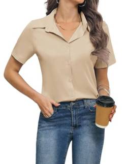 Weardear Bluse Damen V-Ausschnitt Hemdbluse Business Blusen Kurzarm Hemd Lässige Oberteile Elegant Oberteile Mit Knöpfen Hemden Oversize Khaki L von Weardear