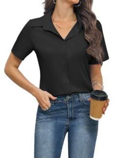 Weardear Bluse Damen V-Ausschnitt Hemdbluse Business Blusen Kurzarm Hemd Lässige Oberteile Elegant Oberteile Mit Knöpfen Hemden Oversize Schwarz L von Weardear