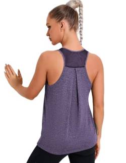 Weardear Damen Crop Tops Workout Tops Lose Ärmellose Cropped Muscle Tank Mesh Zurück Fitness Laufen Shirt Lila M von Weardear