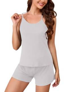 Weardear Damen Schlafanzug Kurz Sexy Zweiteiliger Schlafanzug Sommer Pyjama Set U-Ausschnitt Ärmellos Pyjama Set S von Weardear