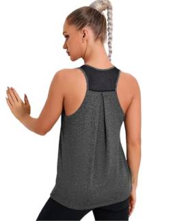 Weardear Damen Sport Yoga Tops Ärmelloses Fitness Mesh Zurück Crop Top Sommer Yoga Shirt Oberteile Sporttop Dunkelgrau XXL von Weardear