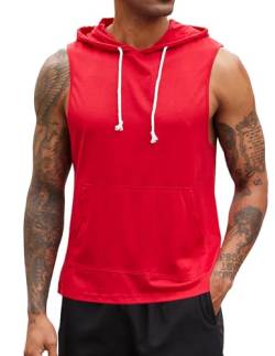 Weardear Gym Tank Top Herren Hemd Muskelshirt Trainingsshirt mit Kapuze Schnelltrocknendes Gym Sleeveless Funktionsshirt Sport Rot XXL von Weardear