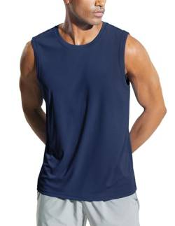 Weardear Herren Tank Top Workout Ärmelloser Quick Dry Sport T-Shirt Laufen Fitness Tankshirts Sommer Outdoor Funktionsshirt Navy blau S von Weardear