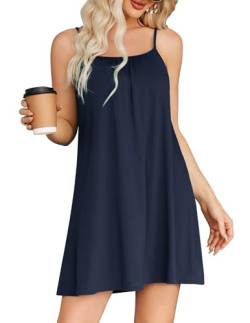 Weardear Nachtkleid für Damen Kurz Kleid Elegant Nachthemd Knielänge Sleepshirt Freizeitkleid Navyblau M von Weardear
