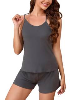 Weardear Schlafanzug Damen Kurz Pyjama Set Ärmellos Sommer Nachtwäsche mit Spaghettiträger Sleepwear Sexy L von Weardear