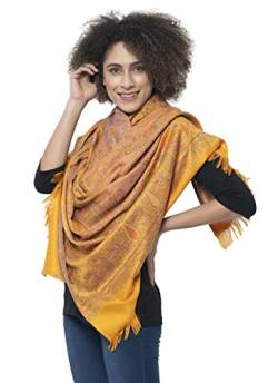 Weavers Villa Damen Pashmina-Wollmischung indisches Kunsthandwerk gewebt Schal Wraps [Größe L: 101,6 x 203,2 cm - Gelb - Groß von Weavers Villa