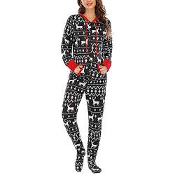 Webuyii Familie Weihnachten passende Pyjamas Baumwolle Langarm Onesies mit Kapuze Xmas One Piece Homewear Schwarze Mama M. von Webuyii