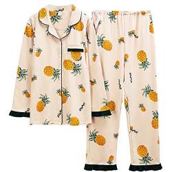 Webuyii Umstands-Pyjama-Set, Baumwolle, Knopfleiste, Stillnachtwäsche, weich, Krankenhaus-, Schwangerschafts- und Still-Pyjama-Sets Gr. Large, Ananas von Webuyii