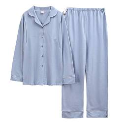 Webuyii Umstands-Pyjama-Set, Baumwolle, Knopfleiste, Stillnachtwäsche, weich, Krankenhaus-, Schwangerschafts- und Still-Pyjama-Sets Gr. Large, Blau 7530 von Webuyii