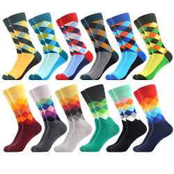 WeciBor Herren Bunt Beiläufig Gemusterte Socken Gekämmte Baumwolle Lustig Neuheit Crew Socken, 12 Paar Geometrie 2, Größe 47-50 von WeciBor