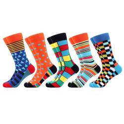 WeciBor Herren Bunt Beiläufig Gemusterte Socken Gekämmte Baumwolle Lustig Neuheit Crew Socken, 5 Paar Geometrie 1, Größe 39-42 von WeciBor