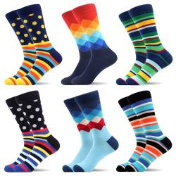 WeciBor Herren lustige Bunte Coole mit Geometrie Motiv Socken 6 Paar, Größe 43-46 von WeciBor