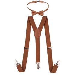 WedDecor Kinder Hosenträger Fliege Set, Einfarbig mit Starker Clip, Unisex Verstellbar Hosenträger Und Fliege Satz, Voll Elastisch Gewebt Bowtie Satz für Hochzeit, 25mm Breit von WedDecor