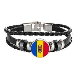 Moldawien Flagge geflochtenes Armband Leder Kette Kristall Armband Souvenir, Mode handgefertigte Armband für Mann & Frau besonderes Tagesgeschenk von Wedare Souvenir