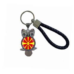 Schlüsselanhänger mit Mazedonien-Flagge, Eule, Glas, Kristall, Souvenir, Dekoration, für Männer und Frauen, Anhänger, Zubehör, Geschenk von Wedare Souvenir