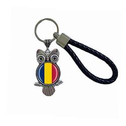 Schlüsselanhänger mit Rumänien-Flagge, Eulenform, Glas, Kristall, Souvenir, Dekoration, für Männer und Frauen, Anhänger, Zubehör, Geschenk von Wedare Souvenir