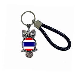 Schlüsselanhänger mit Thailand-Flagge, Eulenform, Glas, Kristall, Souvenir, Dekoration, für Männer und Frauen, Anhänger, Zubehör, Geschenk von Wedare Souvenir