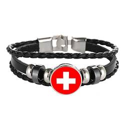 Schweiz Flagge geflochtene Armband Leder Kette kristall Armband Souvenir, Mode handgefertigte Armband für Mann & Frau besonderes Tag Geschenk von Wedare Souvenir