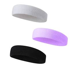 3 Stück Sport Stirnbänder, Elastische Yoga Stirnband rutschfeste Kopfbänder Elastische Haarbänder Sportliche Stirnband Schweißband, für Laufen, Radfahren, Yoga, Basketball (Schwarz Lila Grau) von WeddHuis