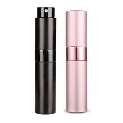 WeddHuis 2 Stück 8ML Parfum Zerstäuber Leer Mini Spruehflasche, Parfüm Behälter, Parfümzerstäuber Nachfüllbar (Schwarz, Pink) von WeddHuis