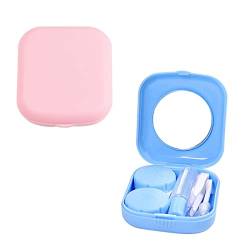 WeddHuis 2 Stück Kontaktlinsen Behältnis - Tragbarer Behälter mit Zubehör, Pinzette und Hilfe - Rosa, Blau - Für Zuhause und Reisen von WeddHuis