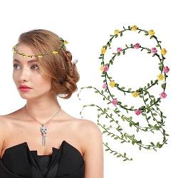 WeddHuis 2Pcs Blumenkranz Haare Blumenkrone Damen Mädchen Boho Blumen Haarband Braut Rosen Haarreif Stirnband mit Blättern Hochzeit Party Kommunion Geburtstag Kopfschmuck(B) von WeddHuis