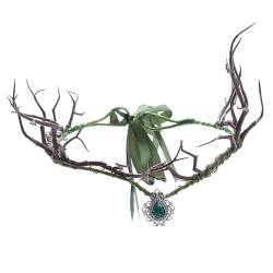 Elf Kopfstück Simulierte Baumzweiste Feen -Stirnband mit Anhänger und Bändern Renaissance Forest Fairy Kostüm Feen -Kopfstück für Frauen Mädchen Weihnachten Halloween Cosplay Hochzeit grün von Weddflower