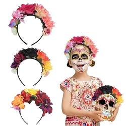 Halloween Flower Stirnband 3PCS Tag der toten mexikanischen künstlichen Rose Kopfbedeckung Leichtes Polyester Festliches Stirnband für Partyfrauen von Weddflower