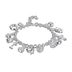 Weddflower Frauen personalisierte Charmearmbänder 925 Sterling Silber verlegt Mode Kristall Anhänger Armband Geschenk für Mädchen von Weddflower