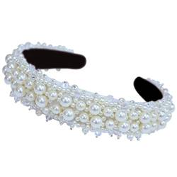 Perlen Stirnband Elastizität gepolstert breites Haar Hoop Prinzessin Kronhaarband für Frauen Mädchen Perlen Stirnbänder für Frauen Perlen Haare Haarzubehör Accessoires von Wedhapy